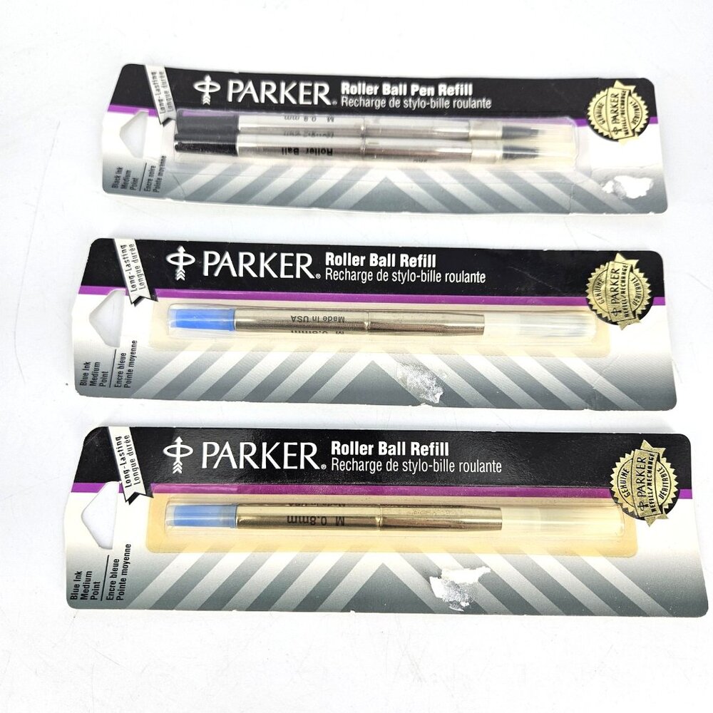 Parker Roller Ball Pen Refills Blue Black 2pk Ink 0.8mm Medium Point Lot 3 USA